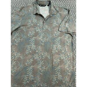 TravisMathew Men's L Blue & Beige Tropical Print Polo Shirt Travis Mathew Peru